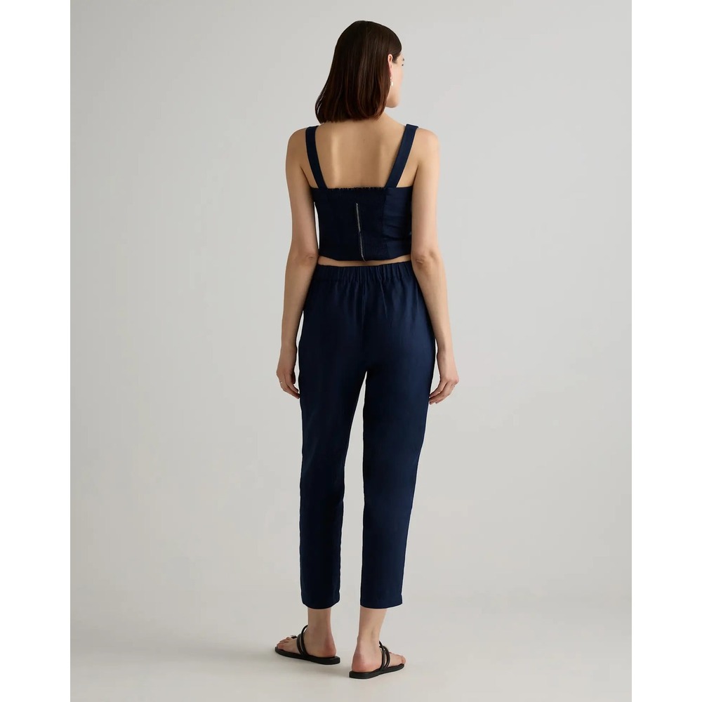 Quince 100% European Linen Tapered Ankle Pants Deep Navy Blue High Rise Medium - Picture 2 of 9